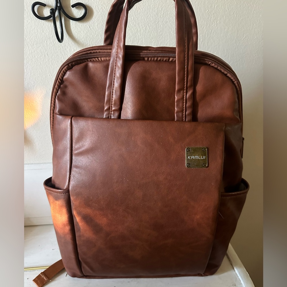 Brown Leather-Like Laptop Bag with Vintage Design